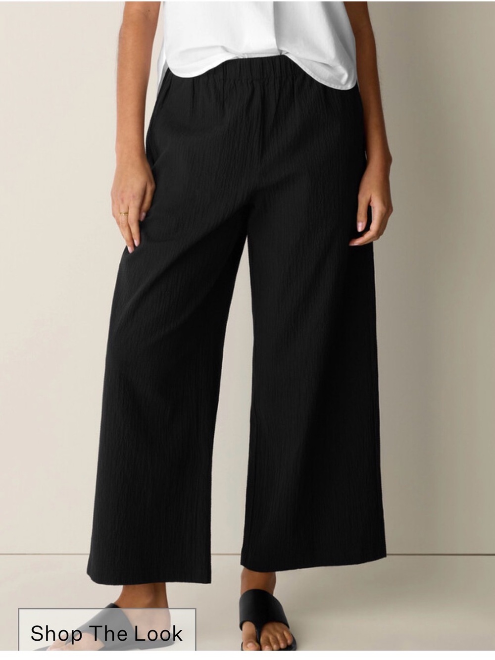 Eileen Fisher Black Textured Wide-Leg Pull-On Pants